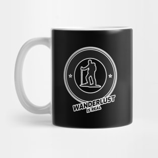 Wanderlust Is Real - Mountain Hiker With Black Text Design Mug